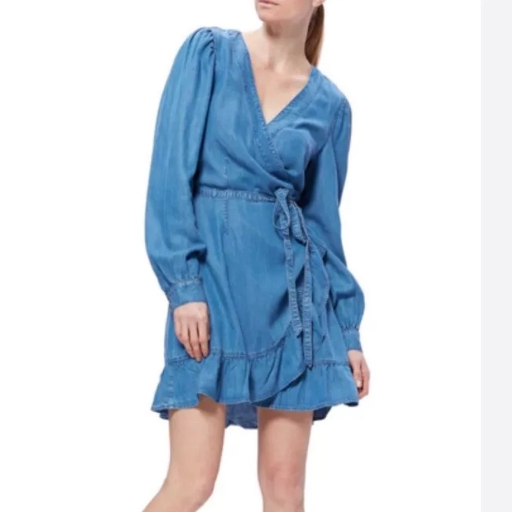 PAIGE Blue Long Sleeve Wrap Sundress - Picture 4 of 7